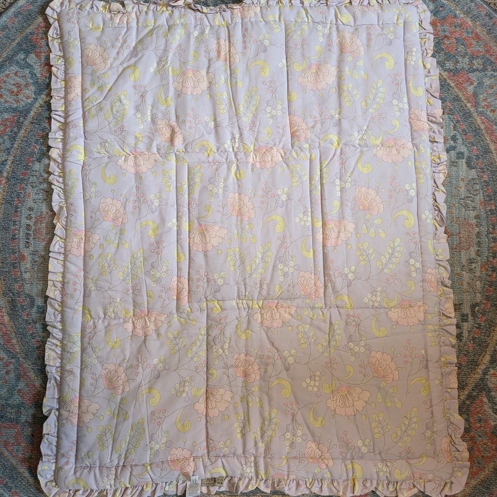 Girls Floral Comforter Blanket Embroidered Patchwork Small bed crib converted - Picture 4 of 5